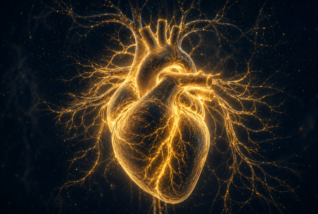 50 Amazing Facts About the Human Body You Never Knew Illustration of the human heart and circulatory system with glowing blood vessels