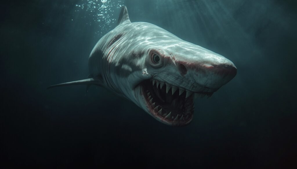 35 Deep Sea Creatures That Look Like Alien Monsters Goblin shark with extended jaw hunting in the abyssal ocean depths