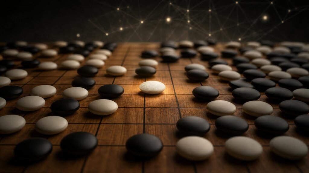 The Machine That Learned Without Being Taught A Go board illustrating the unexpected Move 37 played by AlphaGo