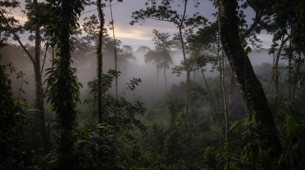The Boiling River of the Amazon: The Mystery of Shanay-Timpishka Misty Amazon rainforest at dawn, representing the unresolved mystery of the river's underground system